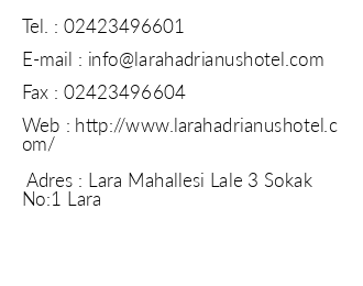 Lara Hadrianus Hotel iletiim bilgileri